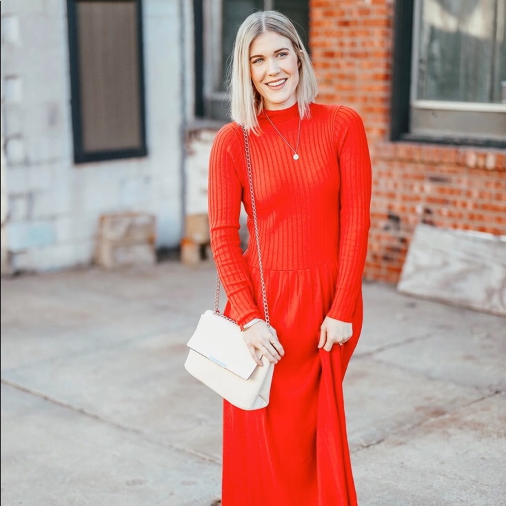 Hinge Red-Orange Sweater Midi Dress